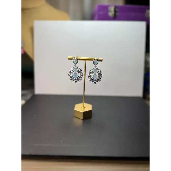 LAB CREATED BLUE SPINEL AND BLUE CHALCEDONY RHODIUM OVER SILVER EARRINGS - Picture 7 of 11